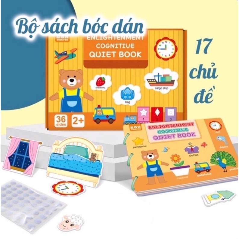 Sách bóc dán thông minh cho bé, học liệu busy book bóc dán thông minh 17 chủ đề đa dạng dùng nhiều lần