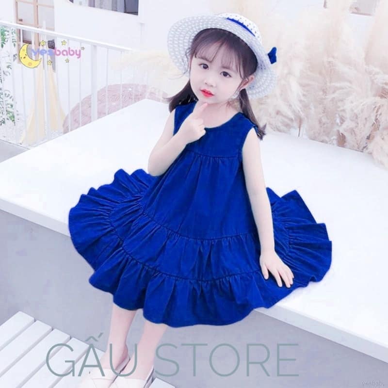 Váy bé gái cotton cúc sau 3 tầng, đầm sát nách cho bé từ 2 đến 15 tuổi, size đại 45kg