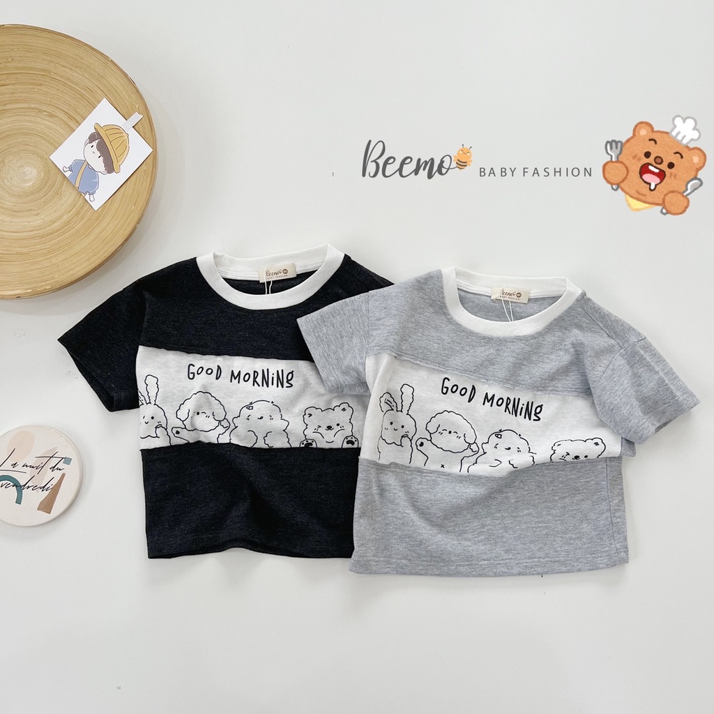 Bộ cotton hoạ tiết gấu bé trai cá tính, bộ thun mềm mát sành điệu