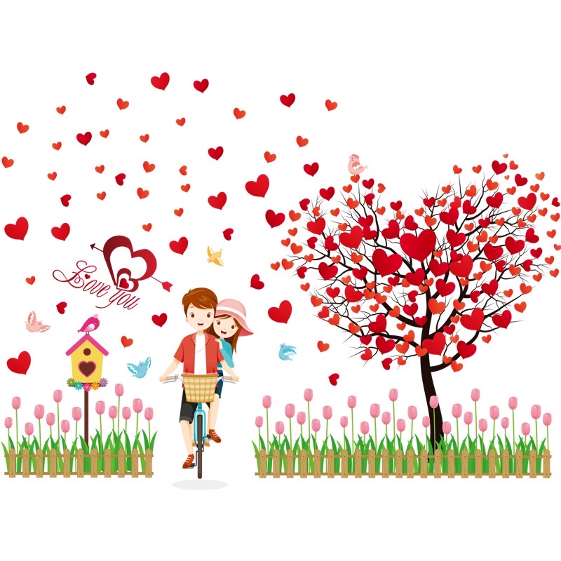 Tranh dán tường ,Decal dán tường xe đạp tình yêu.