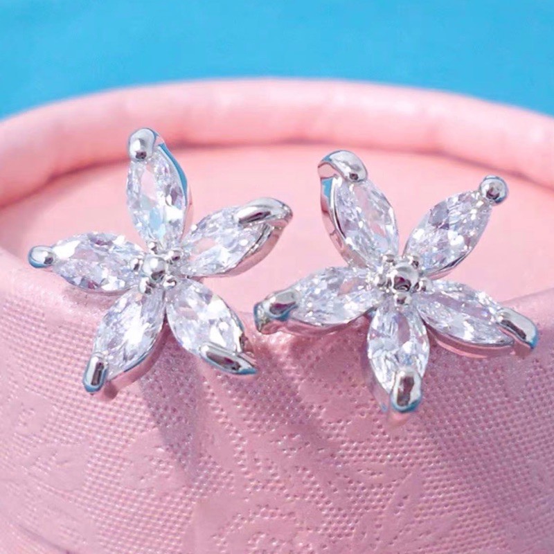 Bông tai, khuyên tai nữ bạc đẹp hoa năm cánh nhỏ xinh trang sức phong cách Hàn Quốc