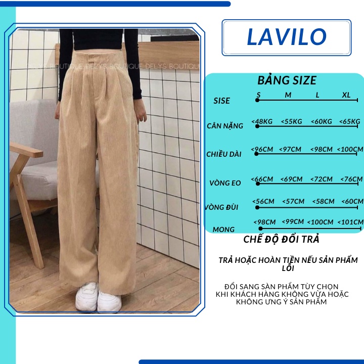 Quần nhung tăm nữ ống suông rộng lưng cao big size 1 khuy khóa trước LAVILO QT02