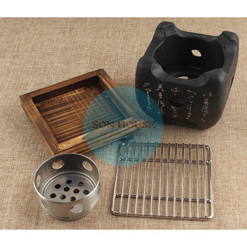 Lò nướng, bếp nướng than bằng gang kiểu Nhật Bản hình vuông