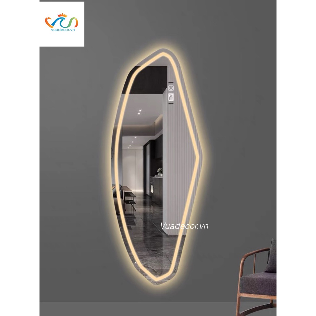 Gương toàn thân led cảm ứng cao cấp hình viên đá nghệ thuật VUADECOR kích thước 80x180cm (Full phụ kiện)