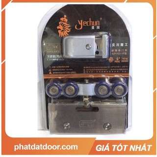 (Free Ship)-Bánh xe cửa lùa Yechun đen, phụ kiện cửa kính