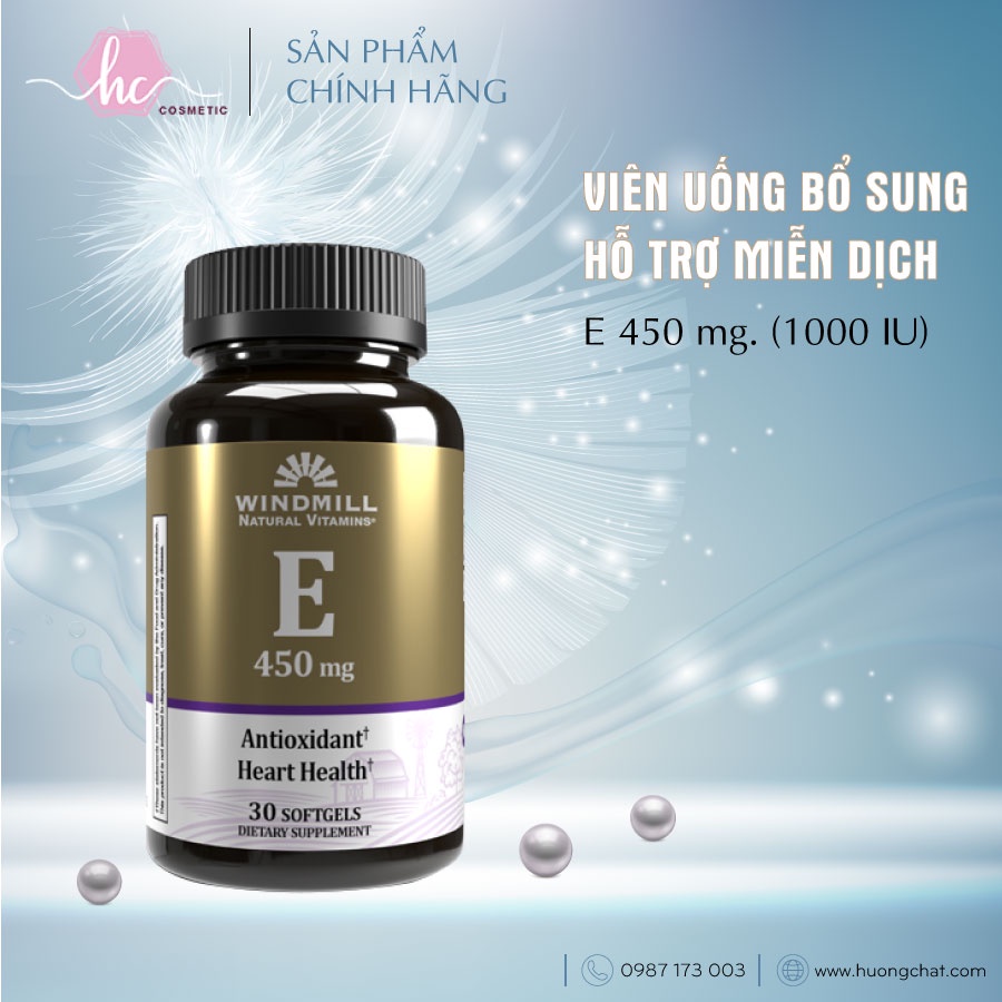 E 450mg. (1000 IU) Viên uống bổ xung hỗ trợ hệ thống miễn dịch,tăng cường sức khỏe tim mạch - Hương Chất Cosmetic