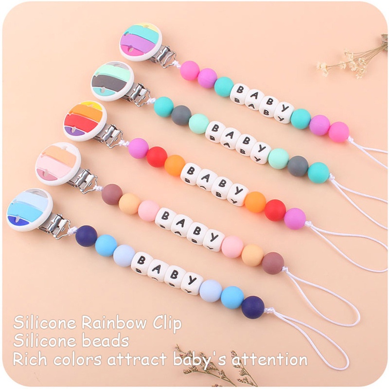 Set 2 Dây Kẹp Núm Vú Giả Màu Cầu Vồng Cho Bé Sơ Sinh Giá Đỡ