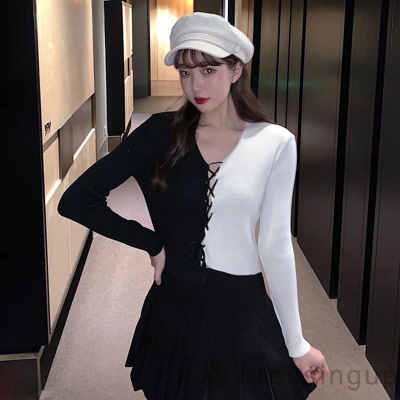 Áo Thun Tay Dài Cổ Chữ V Hở Rốn Thời Trang Dành Cho Nữ