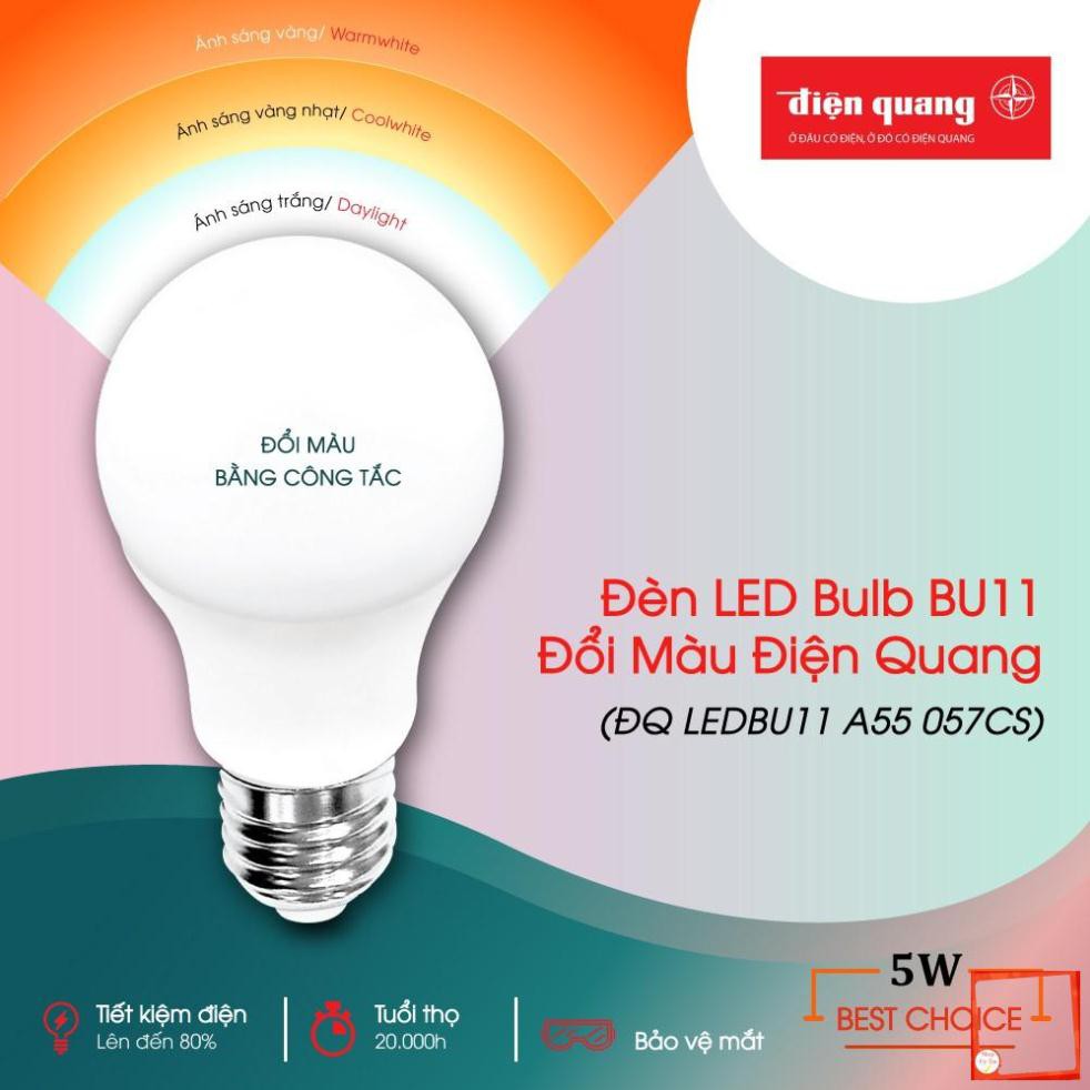 [Hàng chính hãng] Đèn LED bulb BU11 đổi màu Điện Quang ĐQ LEDBU11A55 057CS (5W, đổi màu bằng công tắc)