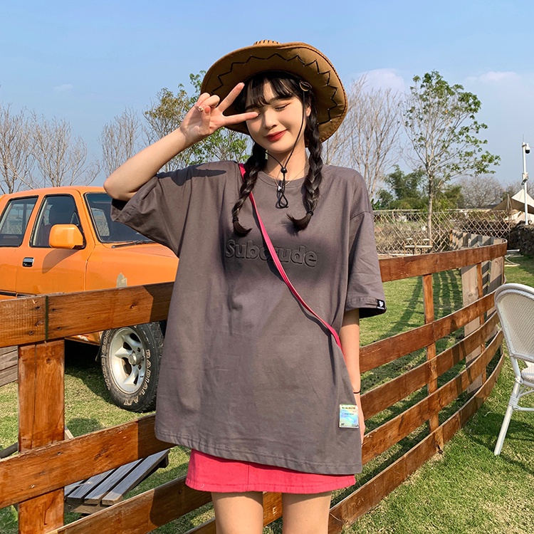 New alphabet short-sleeved t-shirt women's embossed print loose top