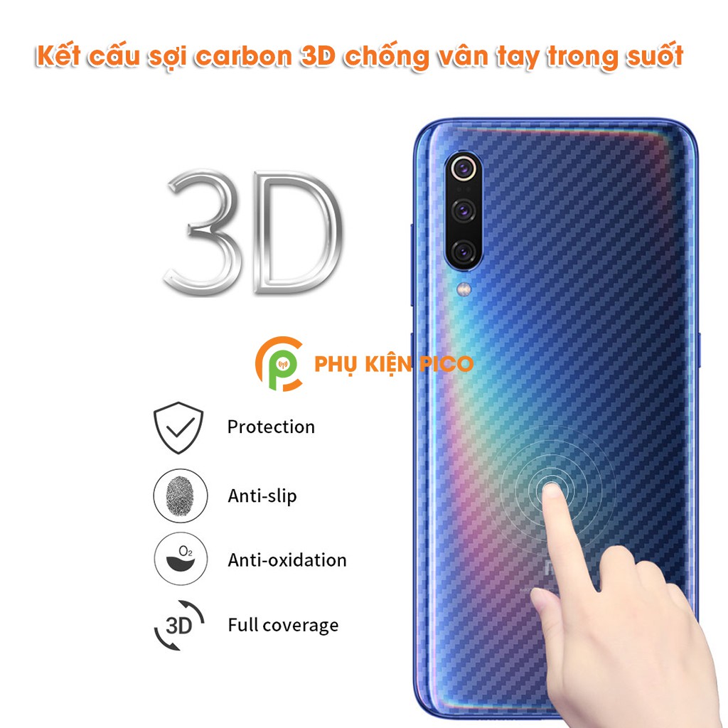 Dán lưng Mi 9 trong suốt nổi vân Carbon 3D tản nhiệt tốt - Dán lưng vân Carbon Xiaomi Mi 9
