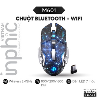 Chuột Chơi Game Wifi Có LED Sao Trời Xanh INPHIC M601 USB 2.4G 1600DPI Đèn Nền LED Nhiều Màu 6 Nút Pin Sạc