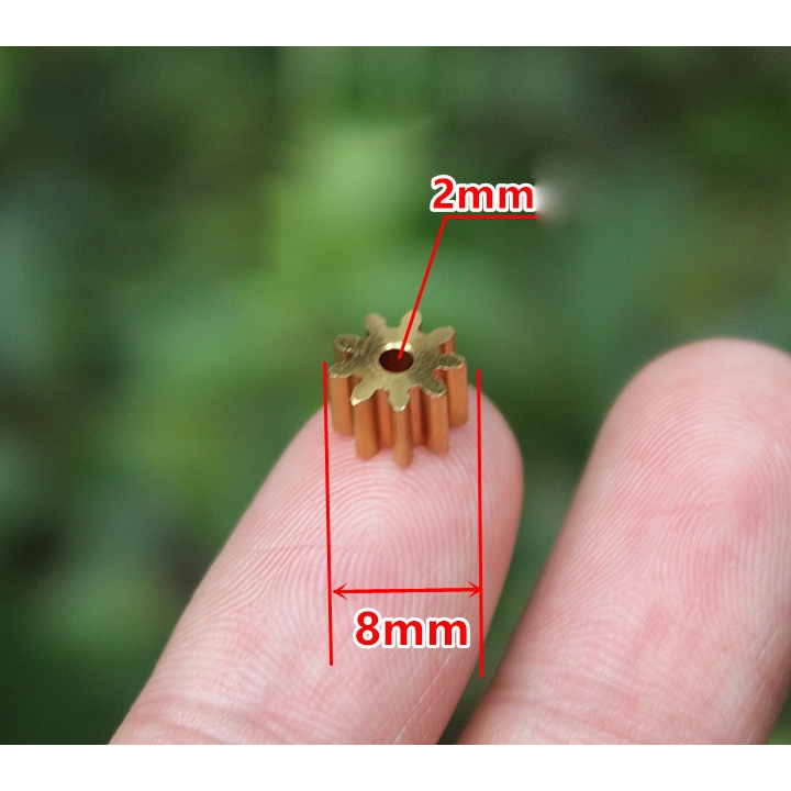 Bánh răng đồng lỗ 2mm, số răng 9, bước răng 0.7 dùng cho motor 130 180