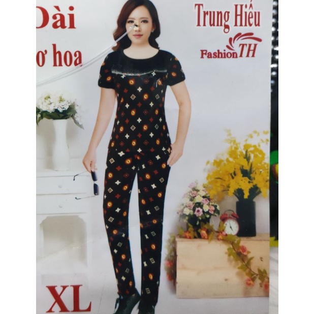 Bộ tay ngắn quần dài ống túm thun tơ hoa