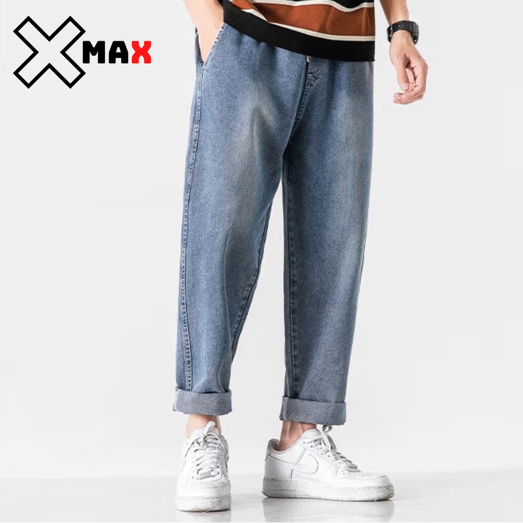 Quần jean nam Baggy màu xanh phom suông, rộng chất bò cao cấp hottrend hàn quốc Xmax B040