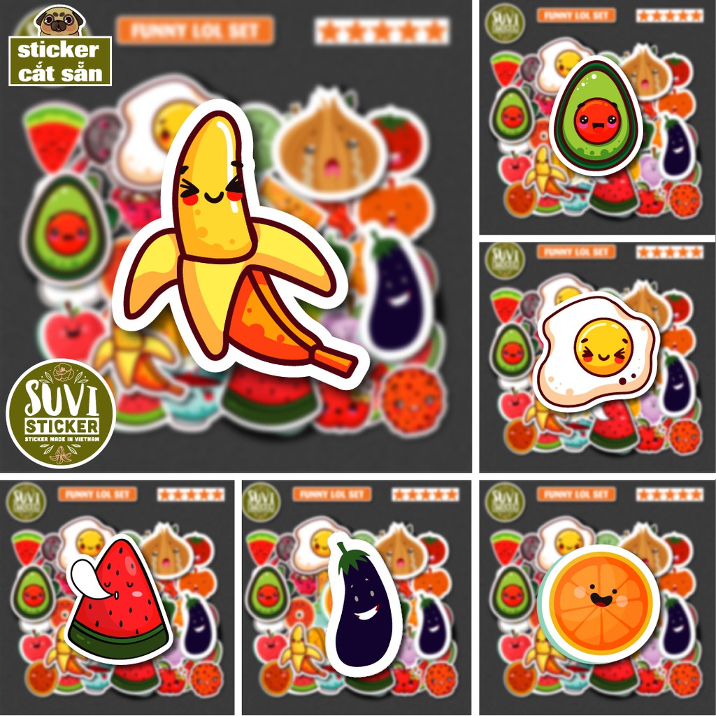 50 Sticker Food chống nước sticker dán laptop, điện thoại, đàn guitar, mũ bảo hiểm, vali. F03