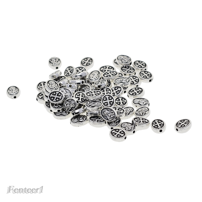 [FENTEER1] 50pcs Alloy Mary Cross Oval Spacer Beads Jewelry Making Charms Findings