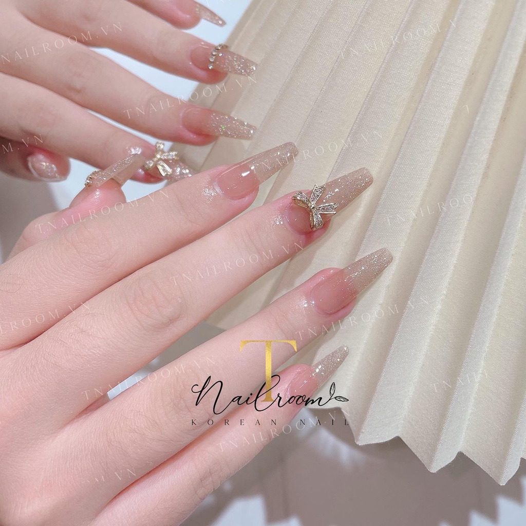 BỘ 10 MÓNG TAY GIẢ THIẾT KẾ THEO YÊU CẦU ĐÍNH NƠ PHONG CÁCH DỄ THƯƠNG