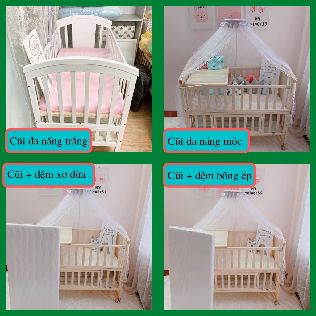 Nôi cũi đa năng 6 chế độ trọn bộ, quây cũi thiết kế Tree Story