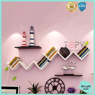 Kệ sách treo tường TopV giá sách gỗ tủ để đựng đỡ kê vở cho bé decor nhỏ mini giá rẻ ziczac Bàn Ghế Cute