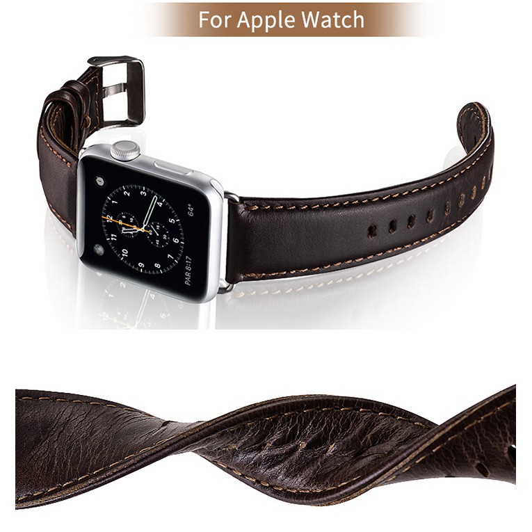 Dây da đồng hồ apple watch Size 38mm, 40mm, 42mm, 44mm, da bò thật mềm đẹp thời trang - D2011