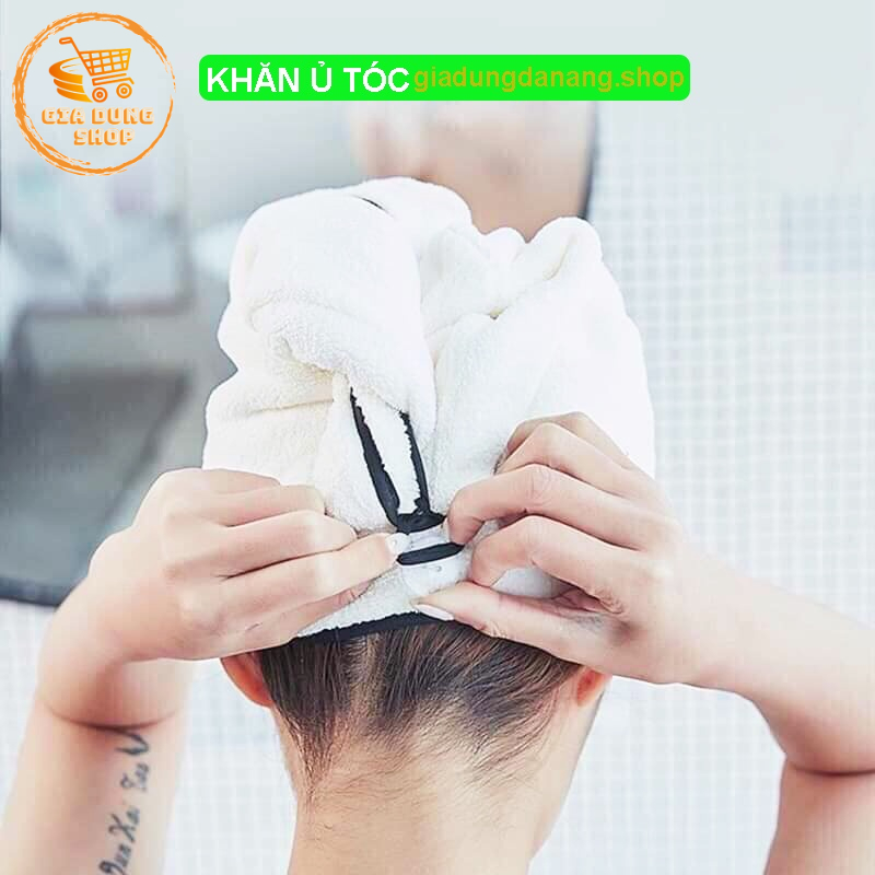 Khăn Ủ Tóc Quấn tóc Siêu Thấm Nhanh Khô Vải Cotton Mềm Mại