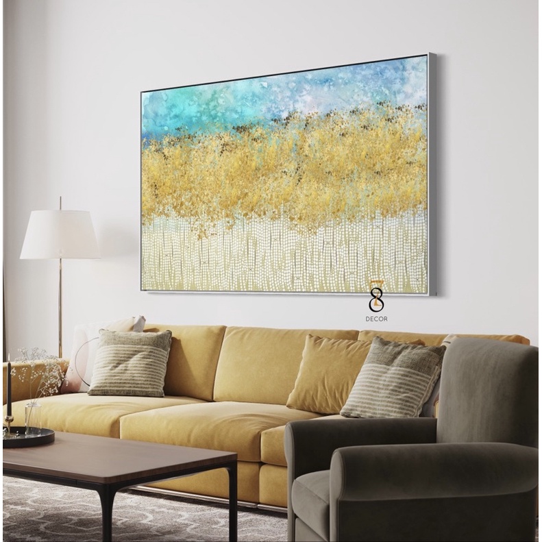 Tranh Canvas | Golden Art Abstract 1FHABS018 | Tranh Căng Khung Cao Cấp | Tặng Kèm Đinh Đa Năng