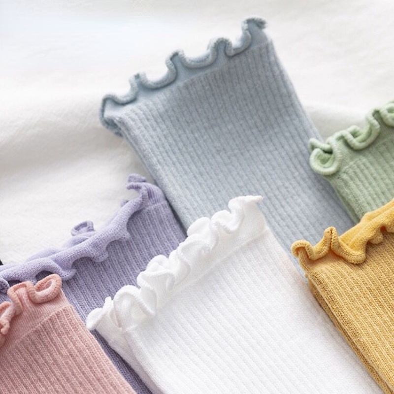 Đôi vớ FHYL cổ cao tới giữa bắp chân cotton màu sắc macaron thời trang dành cho nữ