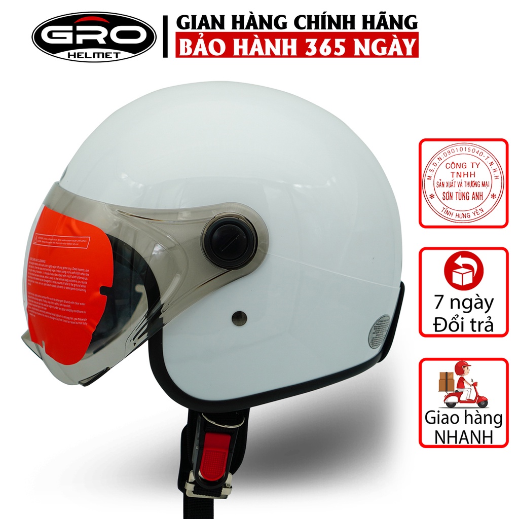 Mũ Bảo Hiểm 3/4 đầu GRO Helmet T818 có kính ngắn che nửa mặt, kiểu dáng thời trang cho nữ, khóa kim loại - Màu Trắng