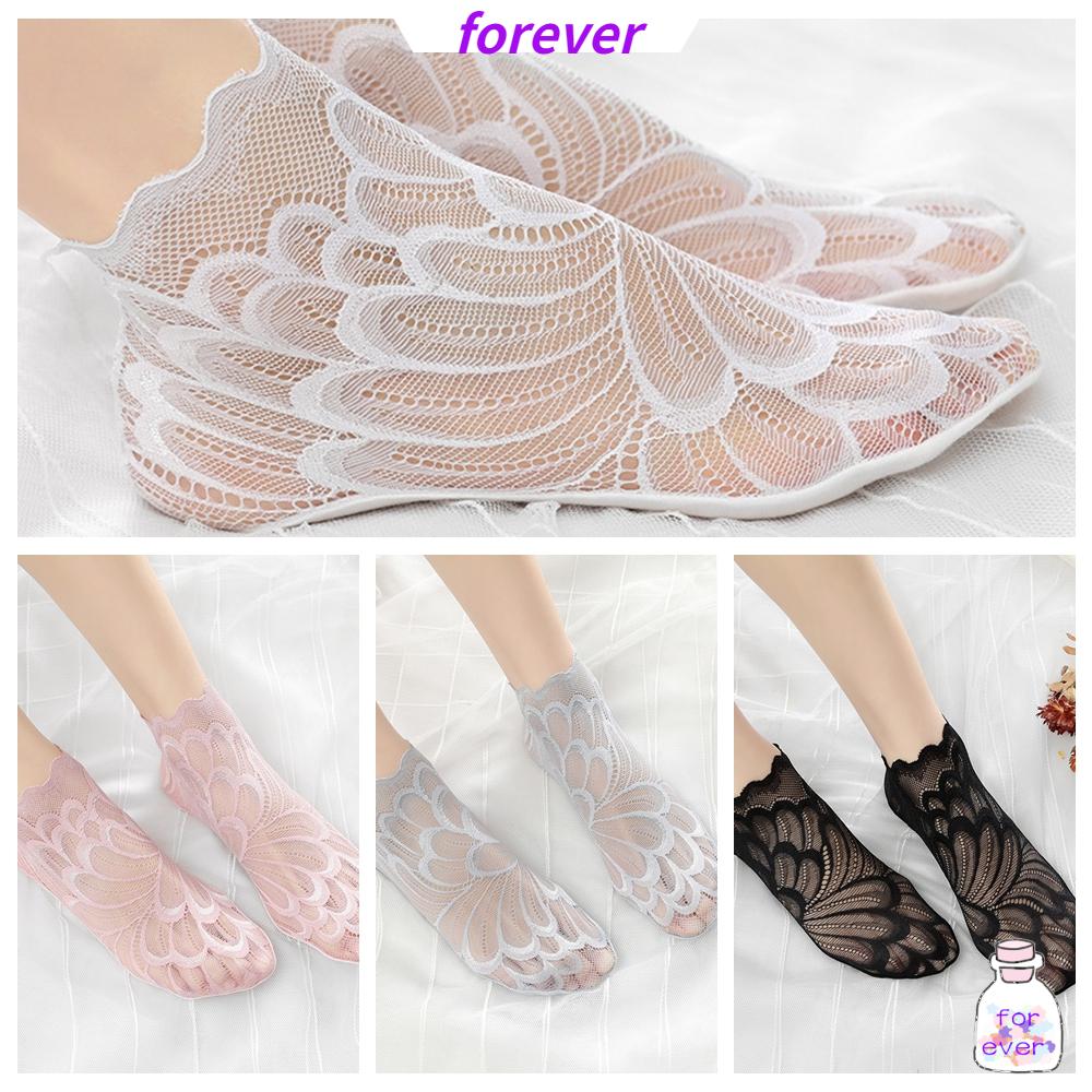 Vớ Cotton Cổ Thấp Tàng Hình Phối Ren Chống Trượt Nhiều Màu Thời Trang Mùa Hè Cho Nữ