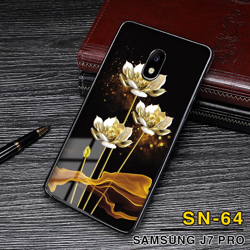 Ốp lưng điện thoại SAMSUNG J7 PRO mặt kính tráng gương in 3D họa tiết BÔNG HOA cao cấp