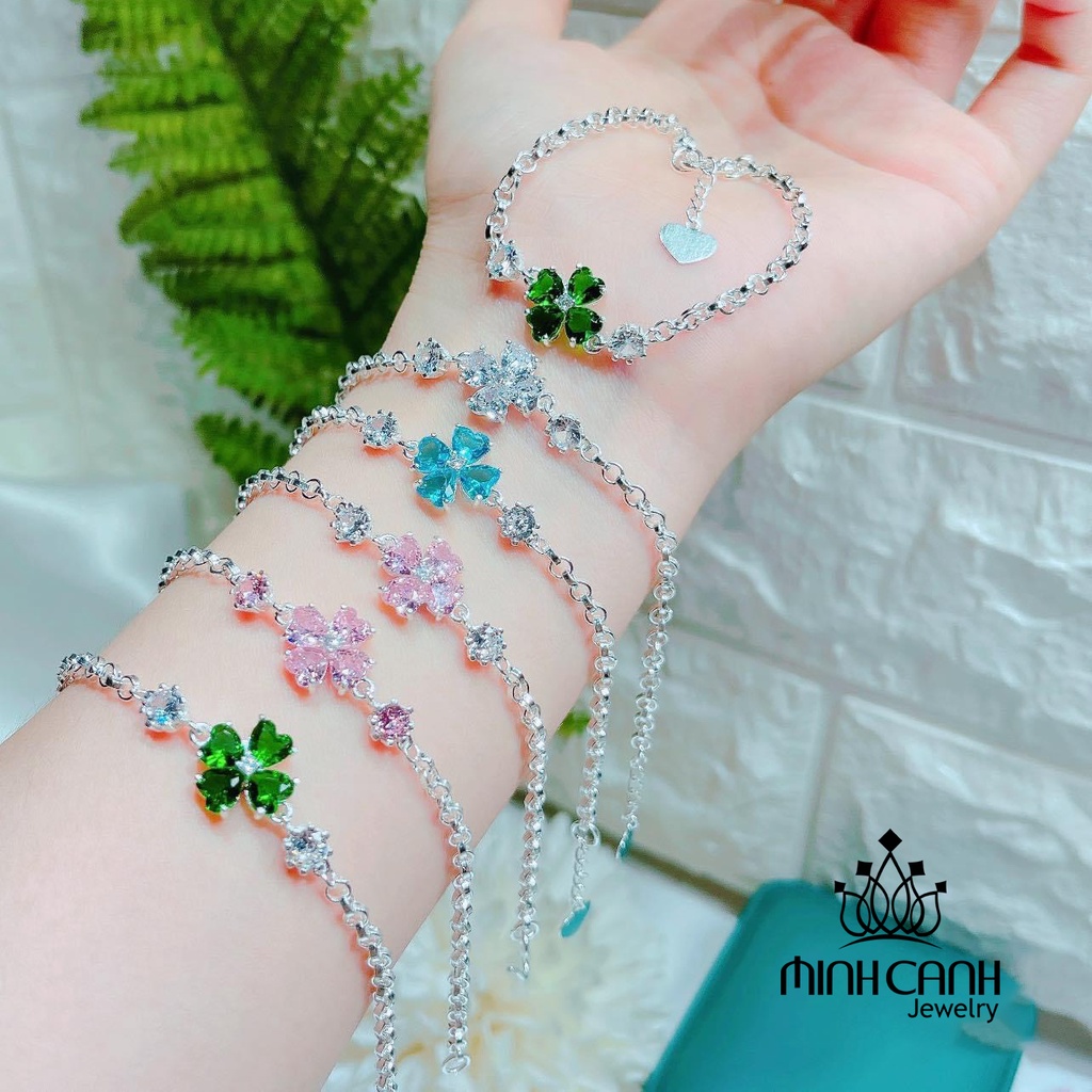 Lắc Tay Bạc Cỏ 4 Lá Nhiều Màu Đem Lại May Mắn Minh Canh Jewelry