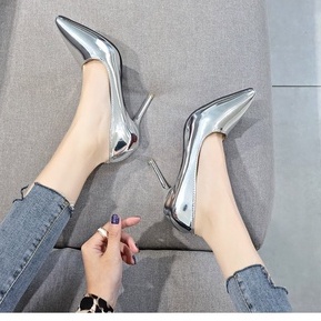 Giày cao gót 8cm thời trang quý phái da bóng bạc, vàng THC47
