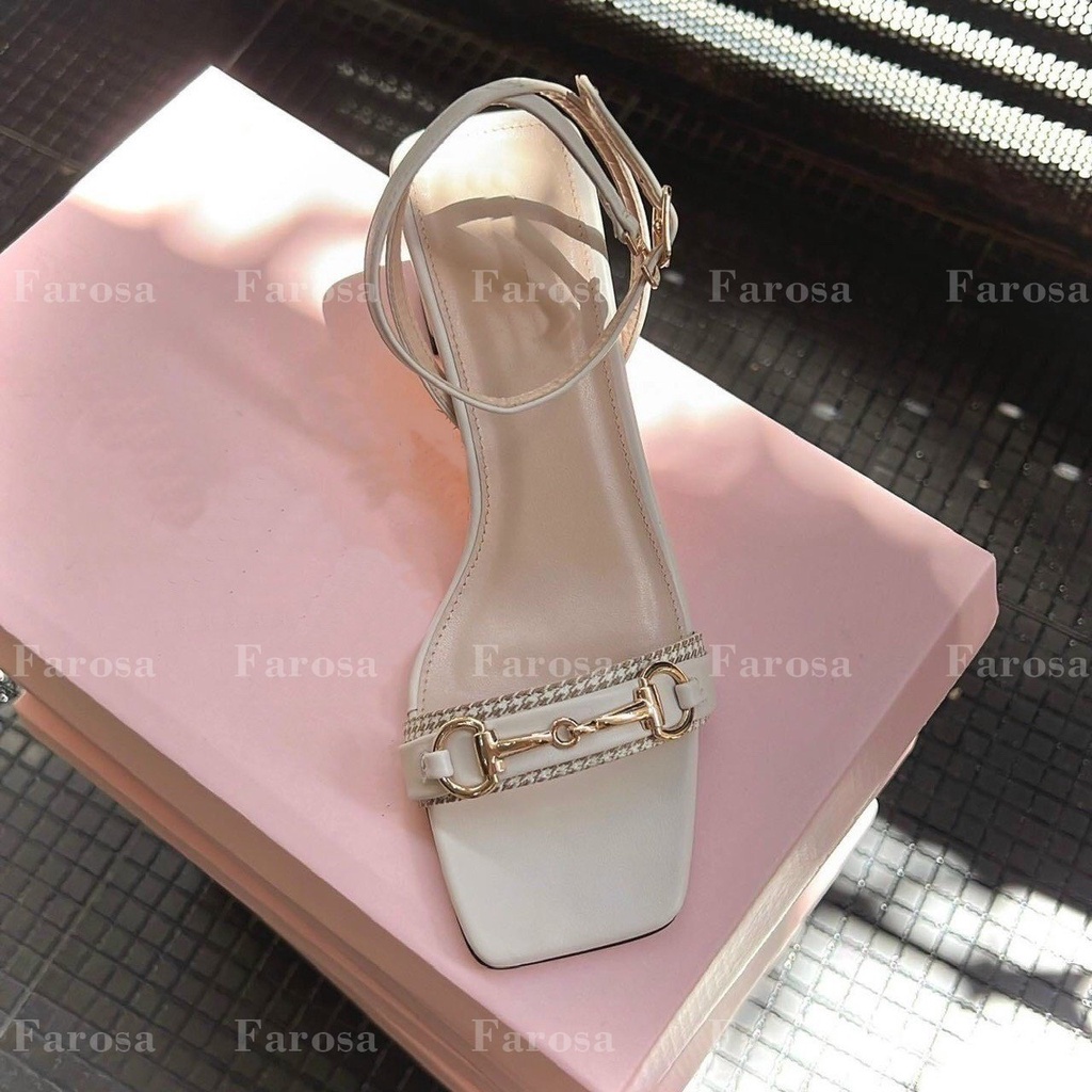 Giày sandal cao gót mũi vuông phối dây xích 7cm 3 màu mã M125