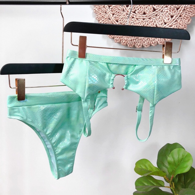 [BKN409N] &lt;ÂU&gt; SET BIKINI KHUY NGỰC DA RẮN HỒNG/XANH MINT/TÍM