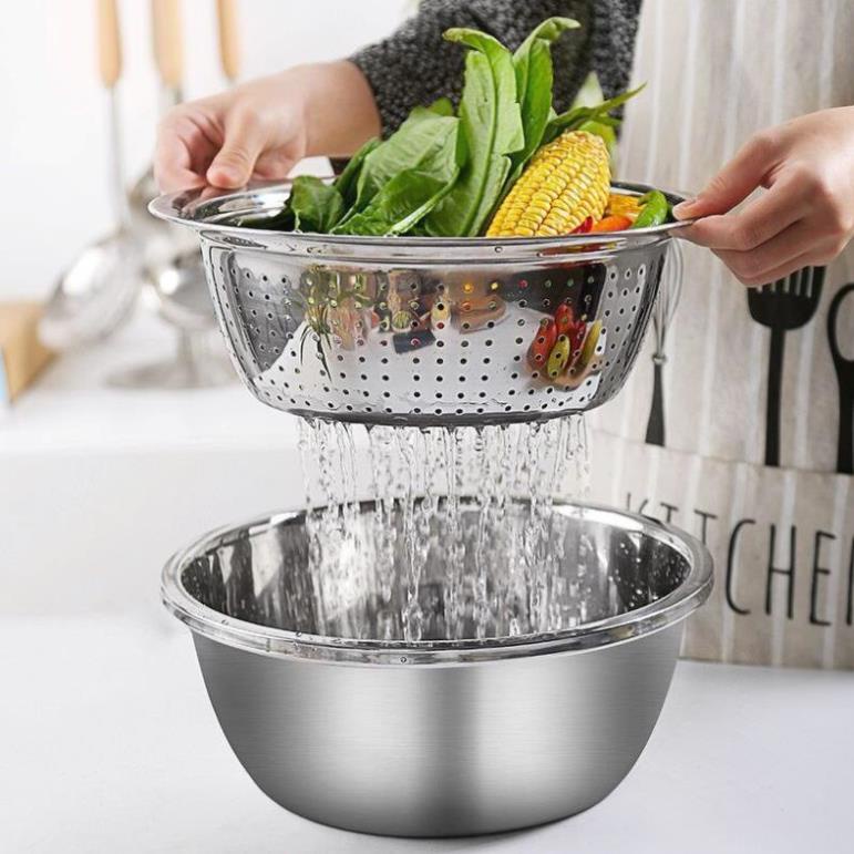 [Free Ship❤️] Rổ Inox Nạo Củ Quả Đa Năng 3 trong 1 kt 26*19*12cm - Kho Sỉ Nhật Minh