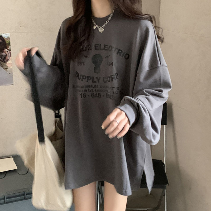 Áo Thời Trang Nhật Bản Cổ Tròn Dài Tay Dáng Suông Cho Nữ