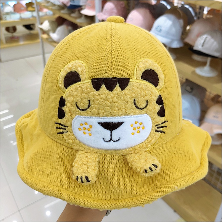 Mũ bucket nhung phối lông thú hoạ tiết hoạt hình đáng yêu ch bé