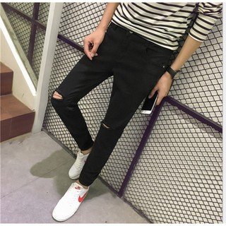 [QUẦN BAGGY JEAN] Baggy jean unisex (Đen) rách gối  B13