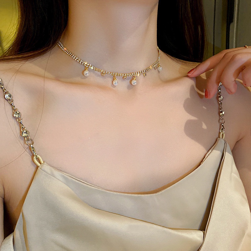 Choker đá hạt ngọc trai nhân tạo phối sang chảnh VC46