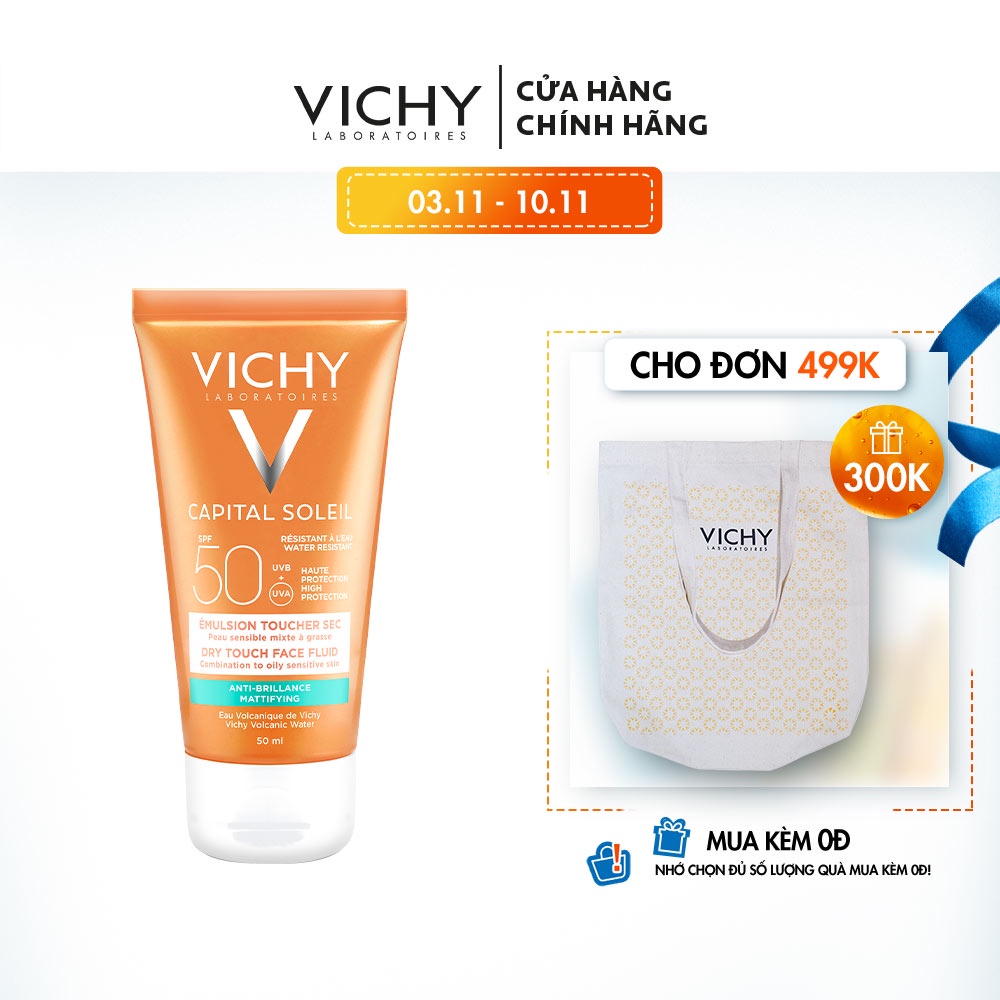 Kem chống nắng không nhờn rít SPF 50 UVA +UVB Vichy Capital Soleil Mattifying Dry Touch Face Fluid 50ml