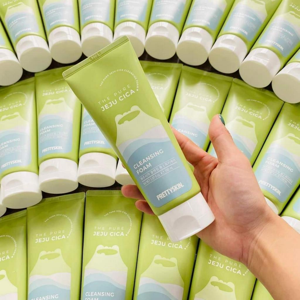 Sữa rửa mặt rau má Pretty Skin jeju cica 150ml Hàn Quốc giúp dưỡng trắng làm sạch sâu dịu nhẹ mọi loại da