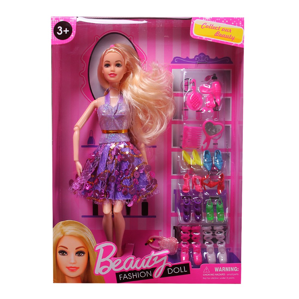 Bộ đồ chơi hộp búp bê Barbie nhiều phụ kiện kèm tủ giầy cho bé gái