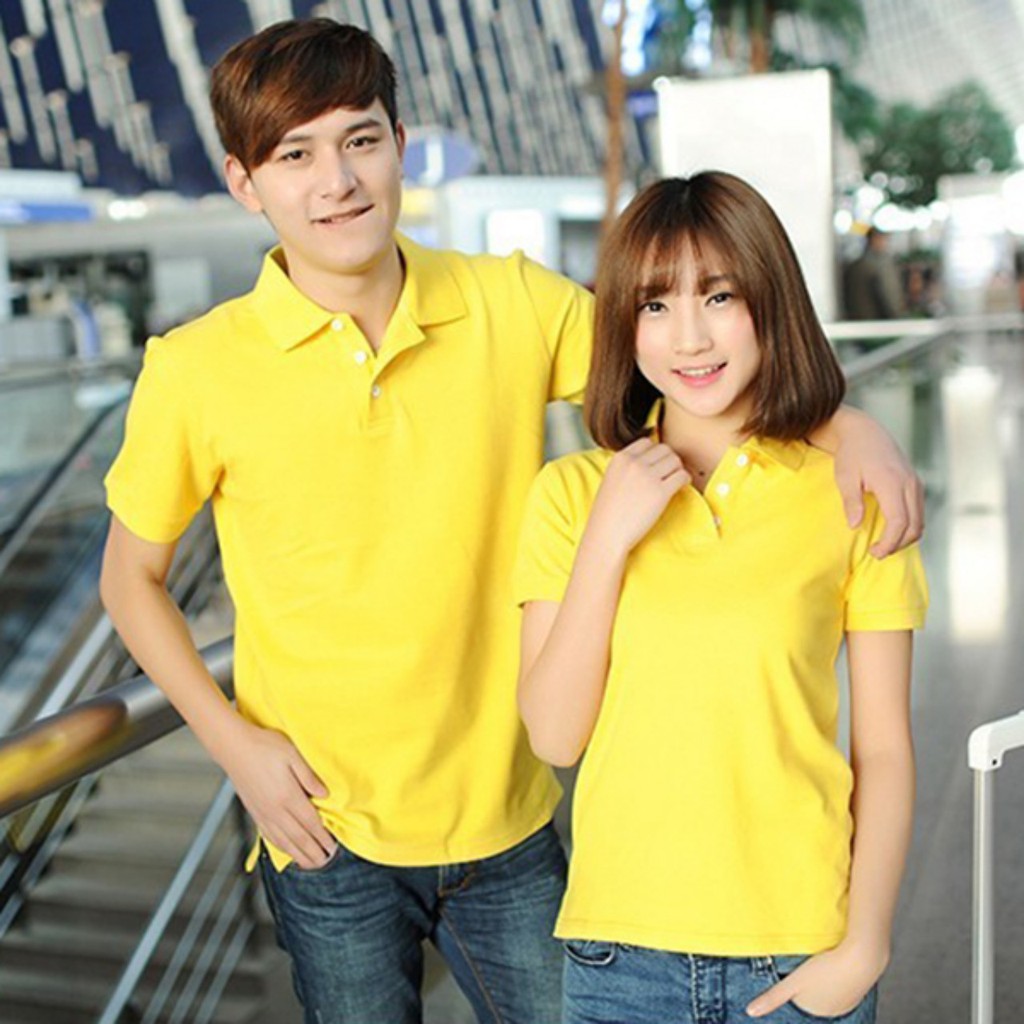 ÁO THUN PO LO MÀU VÀNG NAM / NỮ CỘC TAY CỔ BẺ A5203