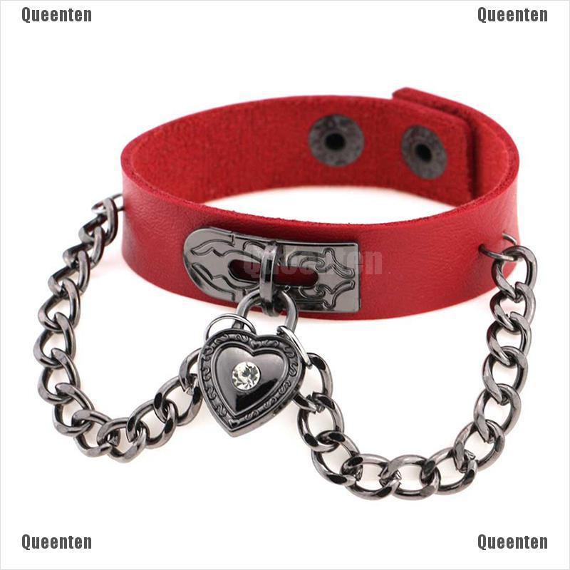 ★Queen★Personality Punk  Gothic Rhinestone Heart Spikes Leather  Jewelry Bracelet Gift