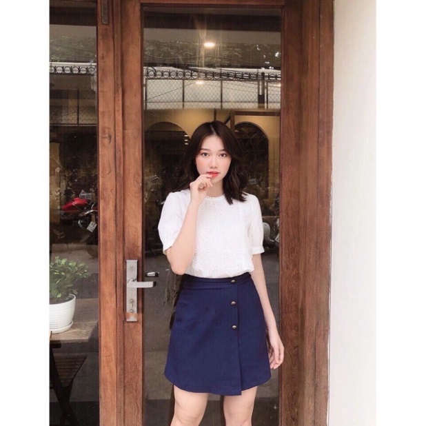 Quần giả váy Cúc Hoa siêu Hot chất đẹp mầu trắng đen deal tốt