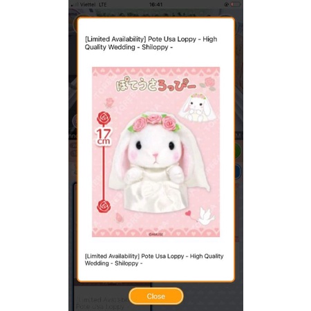 Bộ thỏ nhí Pote Usa Loppy mặc váy cưới chính hãng Amuse