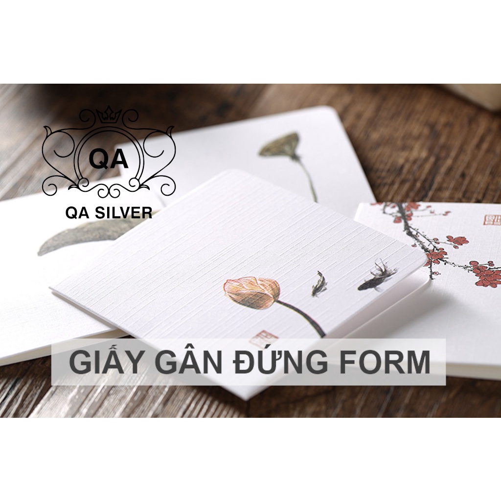 Thiệp in hoa mai lá sen cổ phong chúc mừng sinh nhật kèm phong bì FLORA Greeting Card QA SILVER AC211202