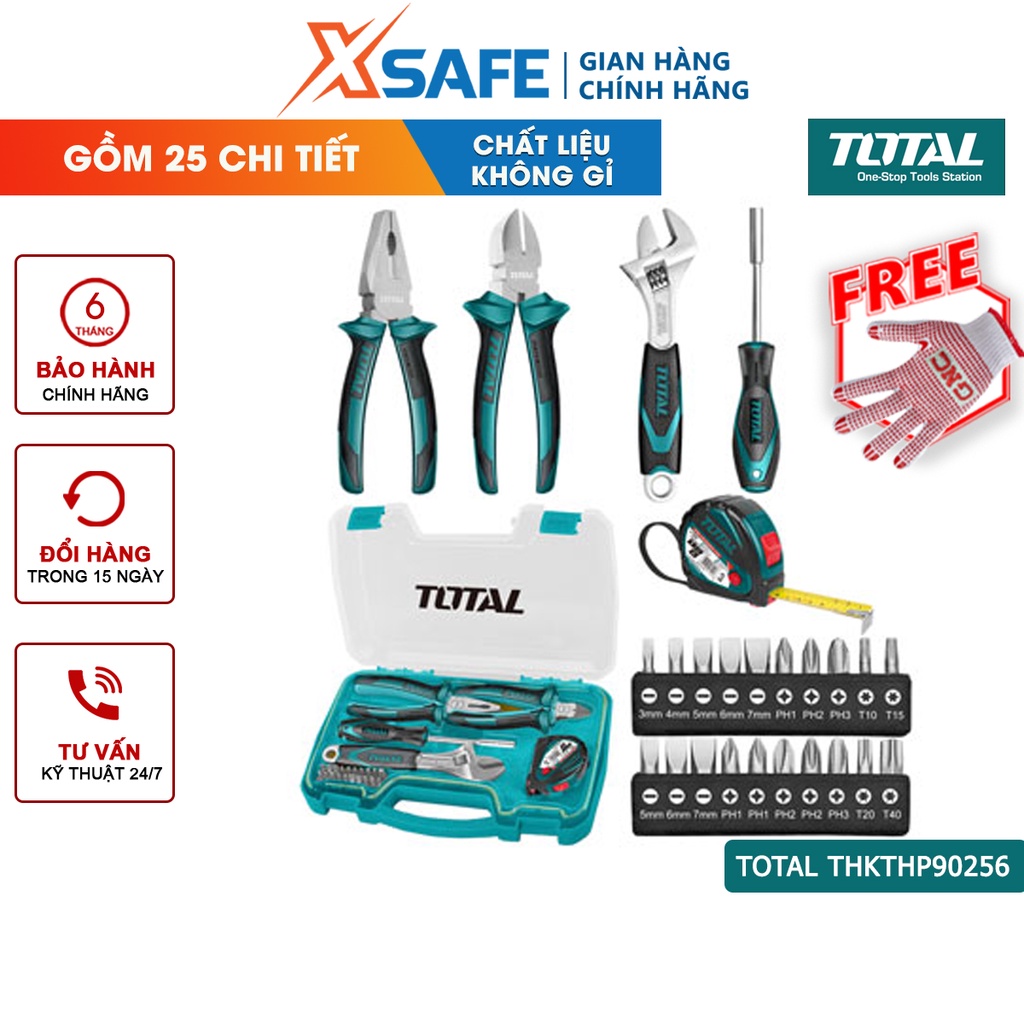 Bộ dụng cụ cầm tay 25 chi tiết TOTAL THKTHP90256 mạ chrome chắc chắn, chịu lực, chịu nhiệt tốt - chính hãng
