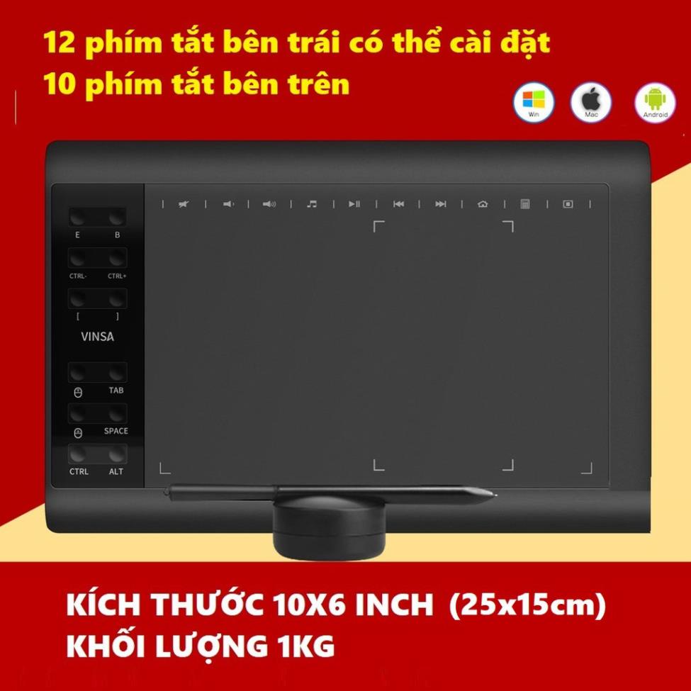 Bảng vẽ điện tử VINSA 1060Plus CHÍNH HÃNG- bản quốc tế nâng cấp so với Gaomon 1060